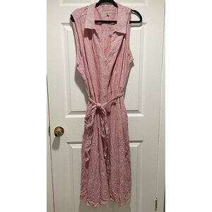 NWT Woman Within Red & White Stripe Sleeveless Linen Shirt Dress Size 32W